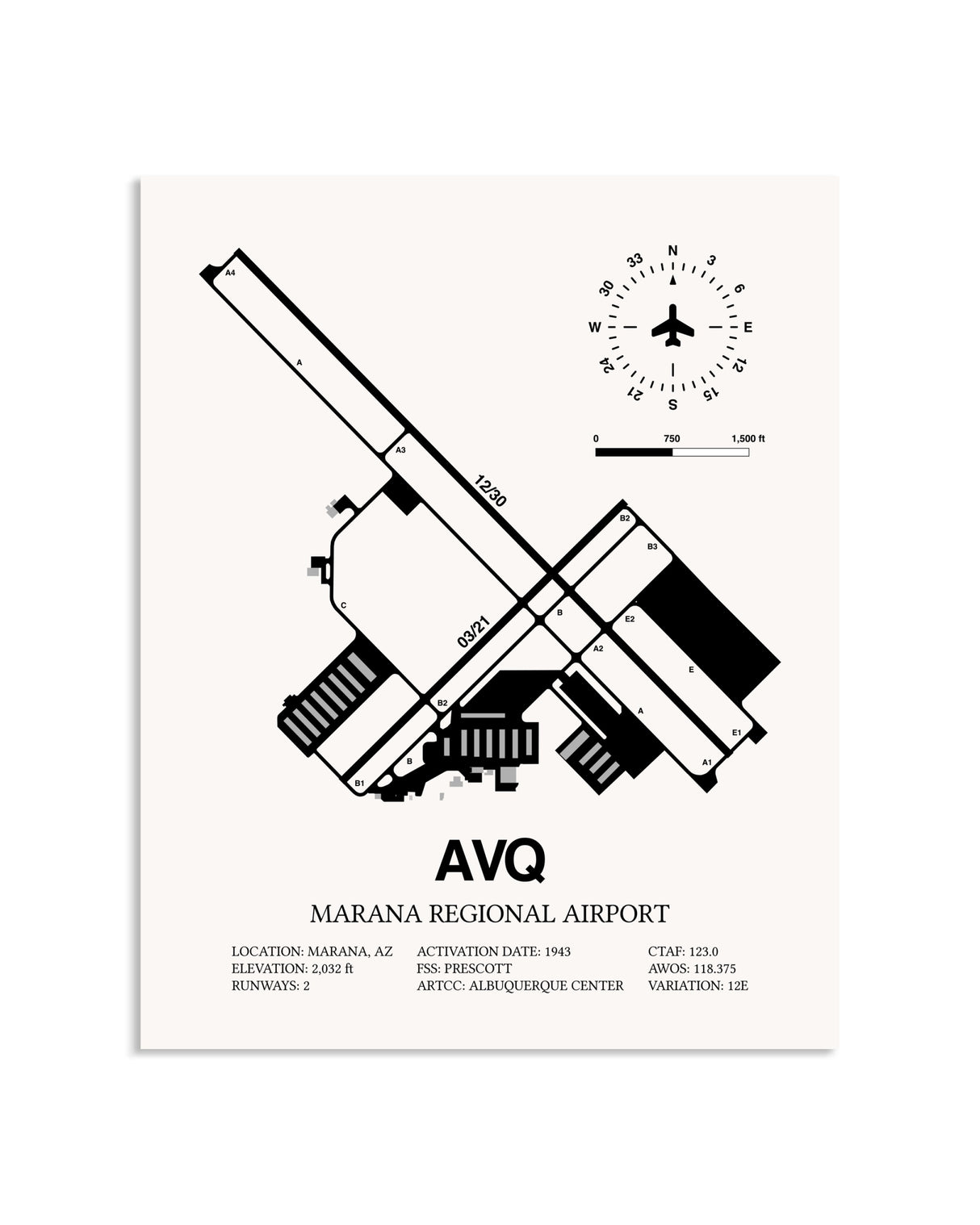 Gray Marana Regional Airport framed poster displayed in an airplane hangar