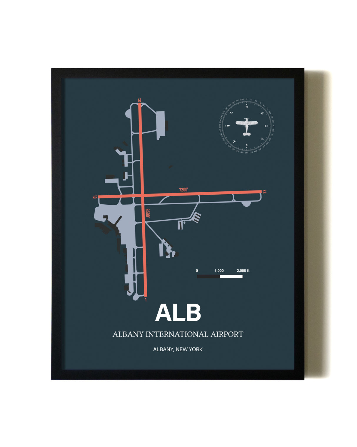 Slate Framed Albany International Airport wall art poster in black frame
