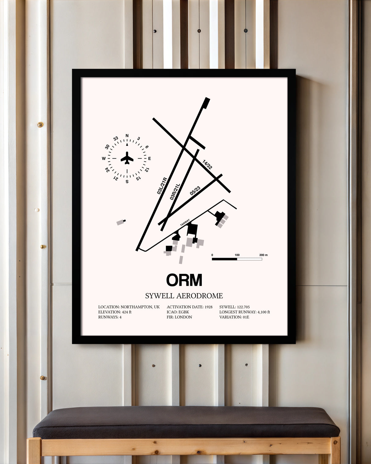 Sywell Aerodrome framed poster displayed in an airplane hangar