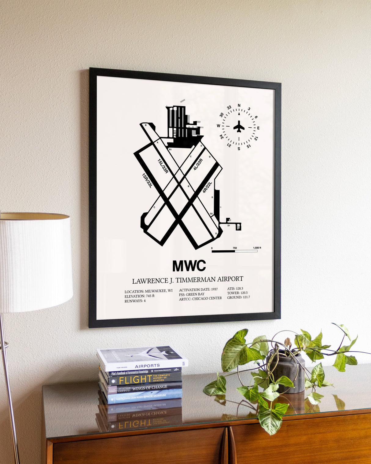 Lawrence J. Timmerman Airport aviation wall décor in black wood frame