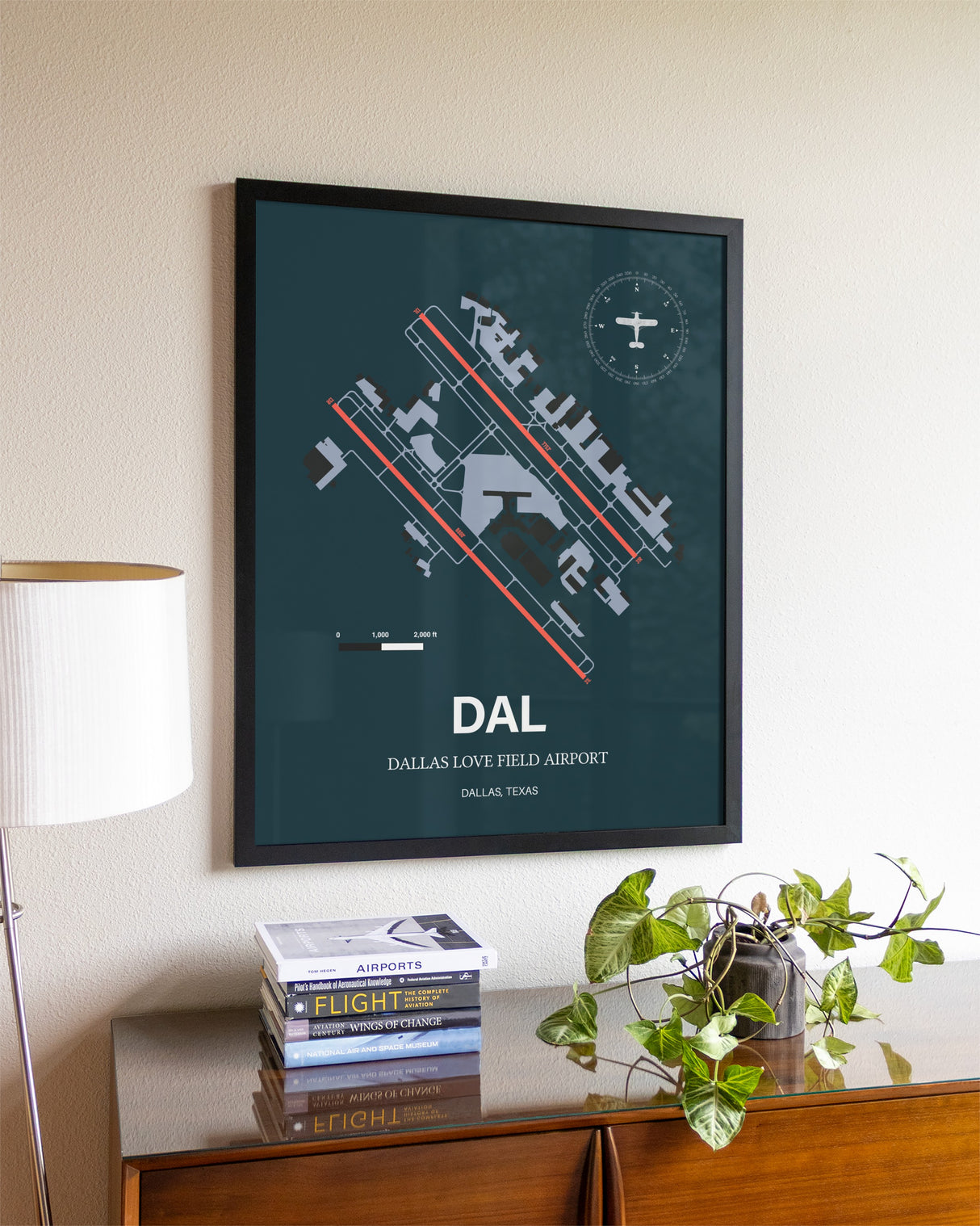 Framed Dallas Love Field Airport layout wall art poster