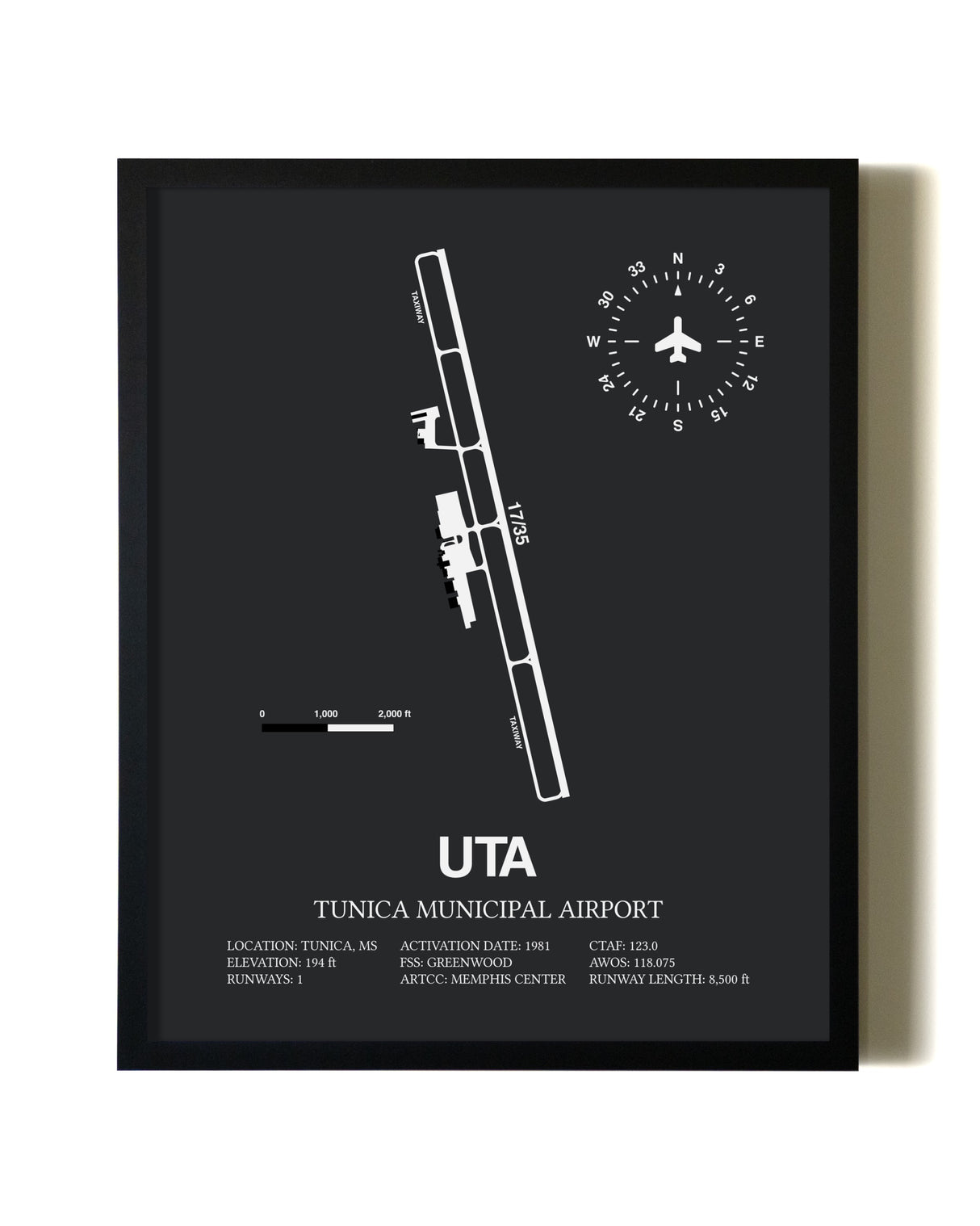 Unframed Tunica Municipal Airport map print poster