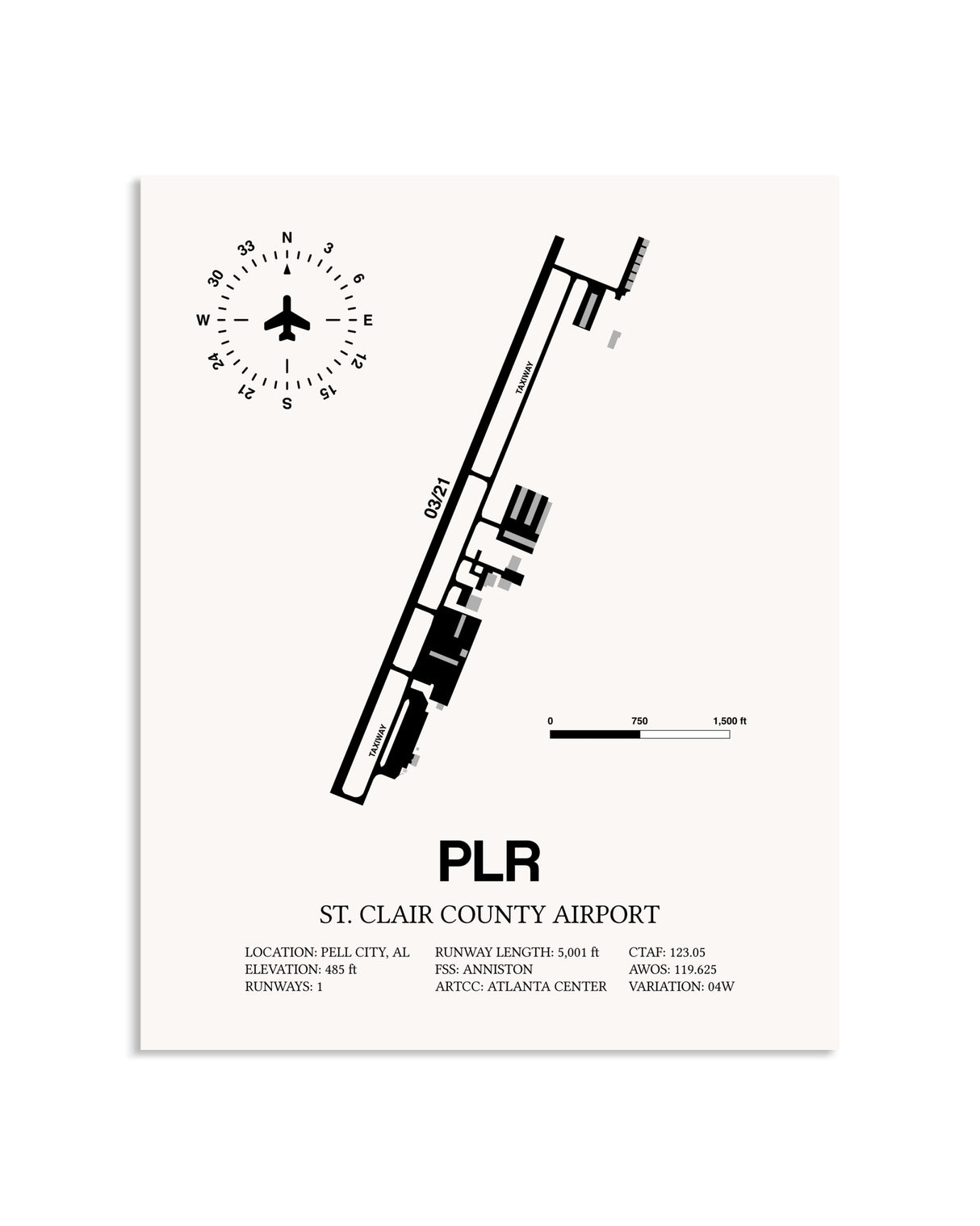 Gray St. Clair County Airport framed poster displayed in an airplane hangar