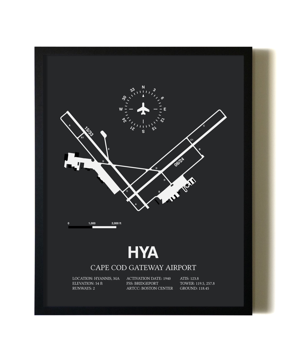 Unframed Cape Cod Gateway Airport map print poster