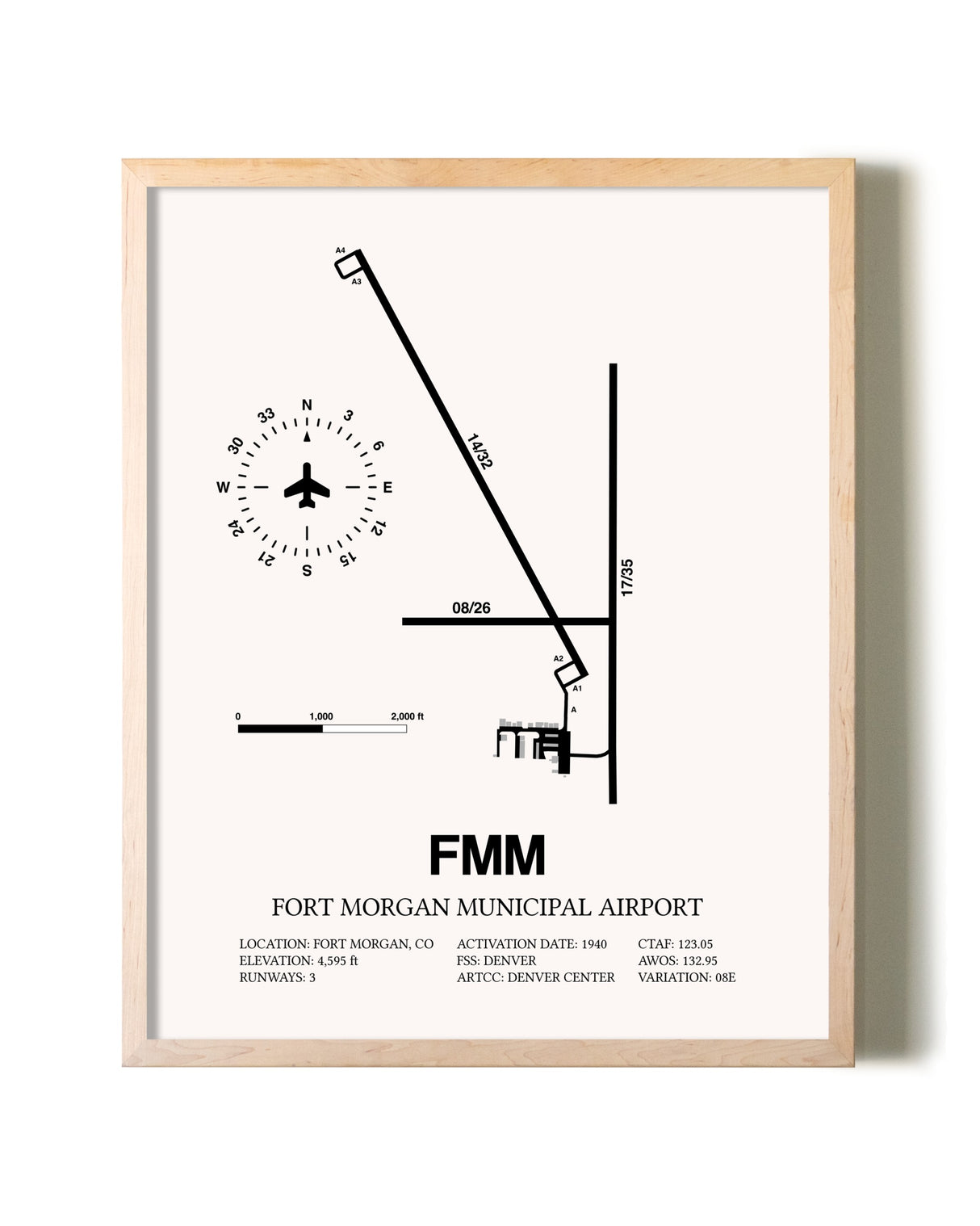 Fort Morgan Municipal Airport framed wall art in white frame