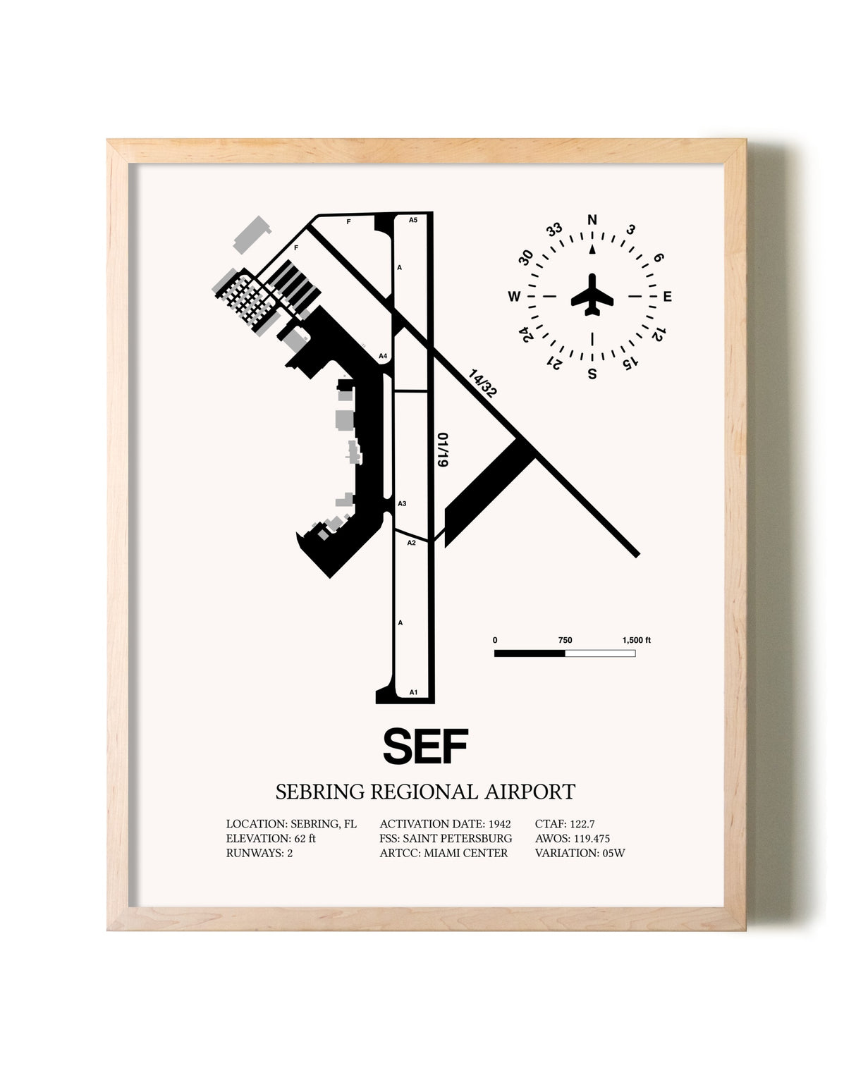 Sebring Regional Airport framed wall art in white frame