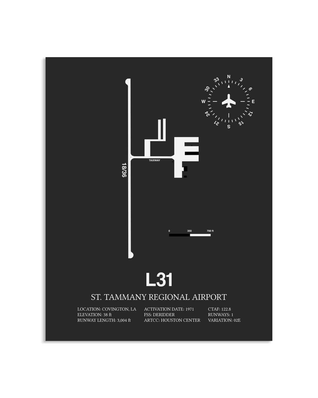 Gray Framed St. Tammany Regional Airport layout wall art poster