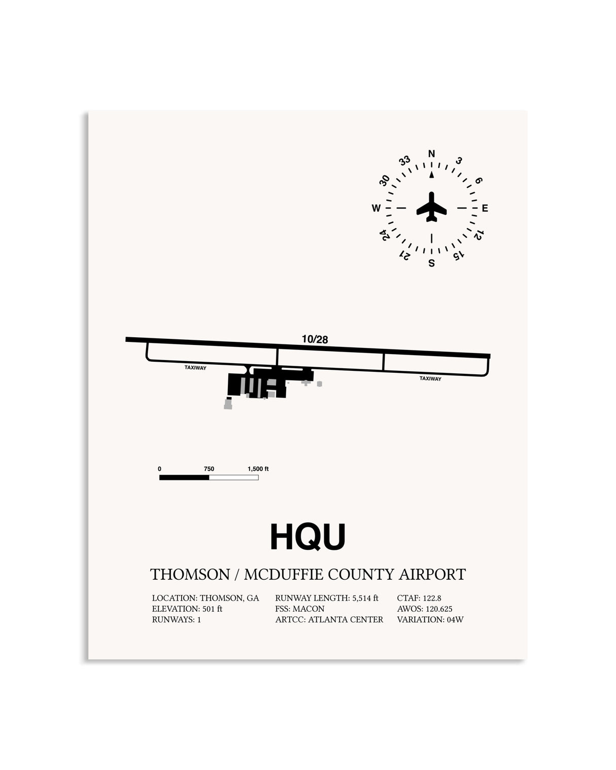 Gray Thomson / McDuffie County Airport framed poster displayed in an airplane hangar