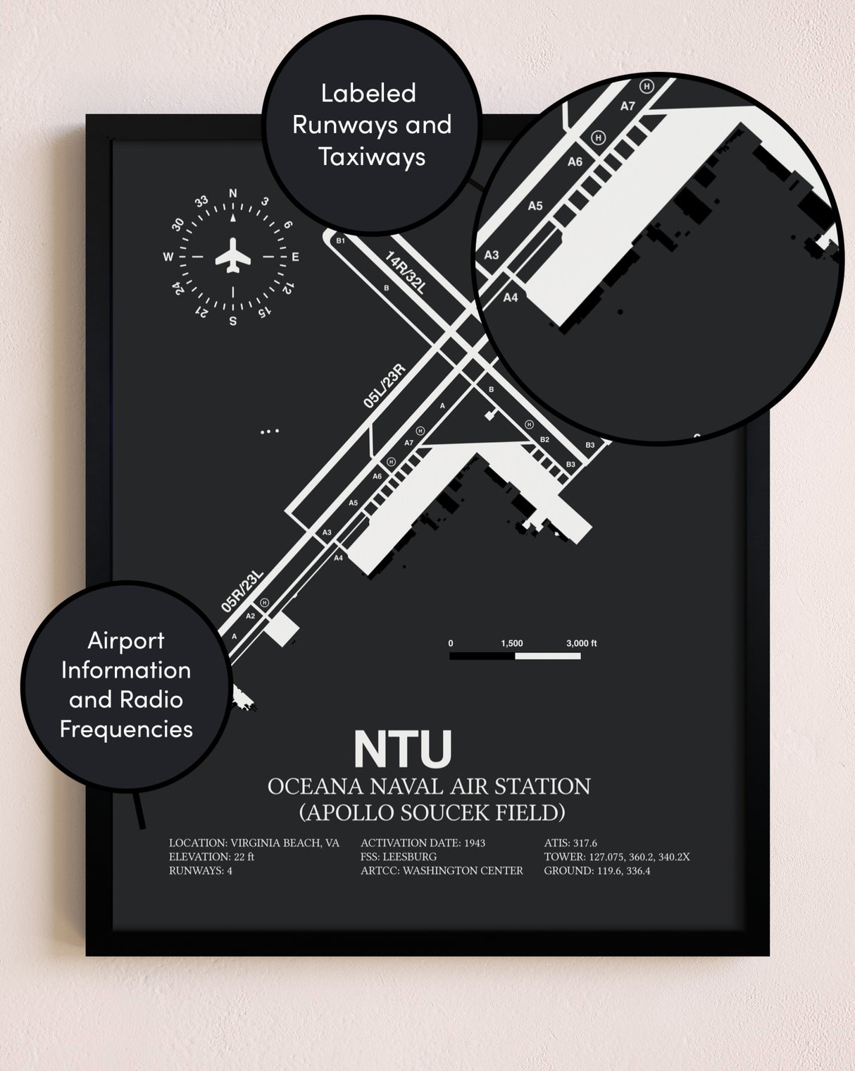 Oceana Naval Air Station (Apollo Soucek Field) poster size comparison chart