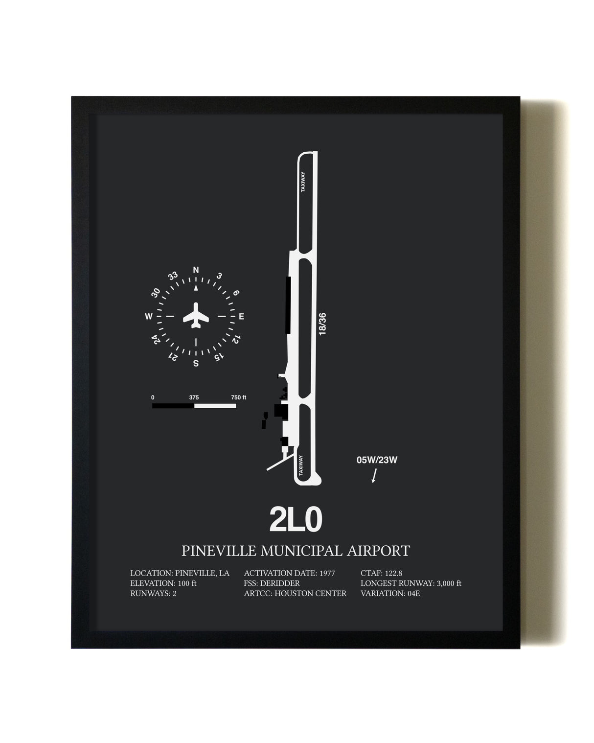 Unframed Pineville Municipal Airport map print poster