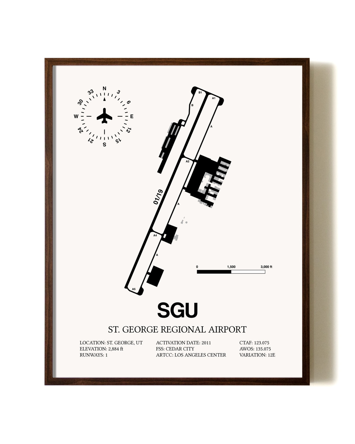 St. George Regional Airport aviation print in walnut frame