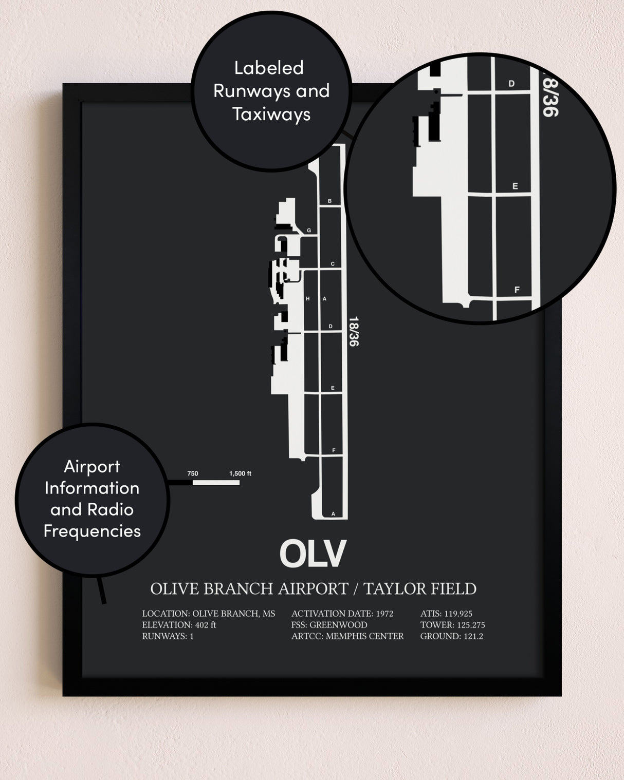Olive Branch Airport / Taylor Field poster size comparison chart