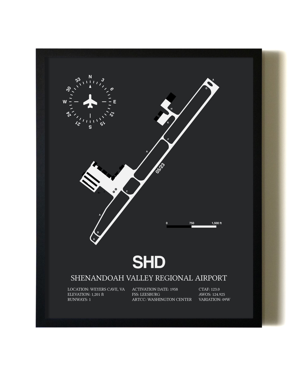 Unframed Shenandoah Valley Regional Airport map print poster