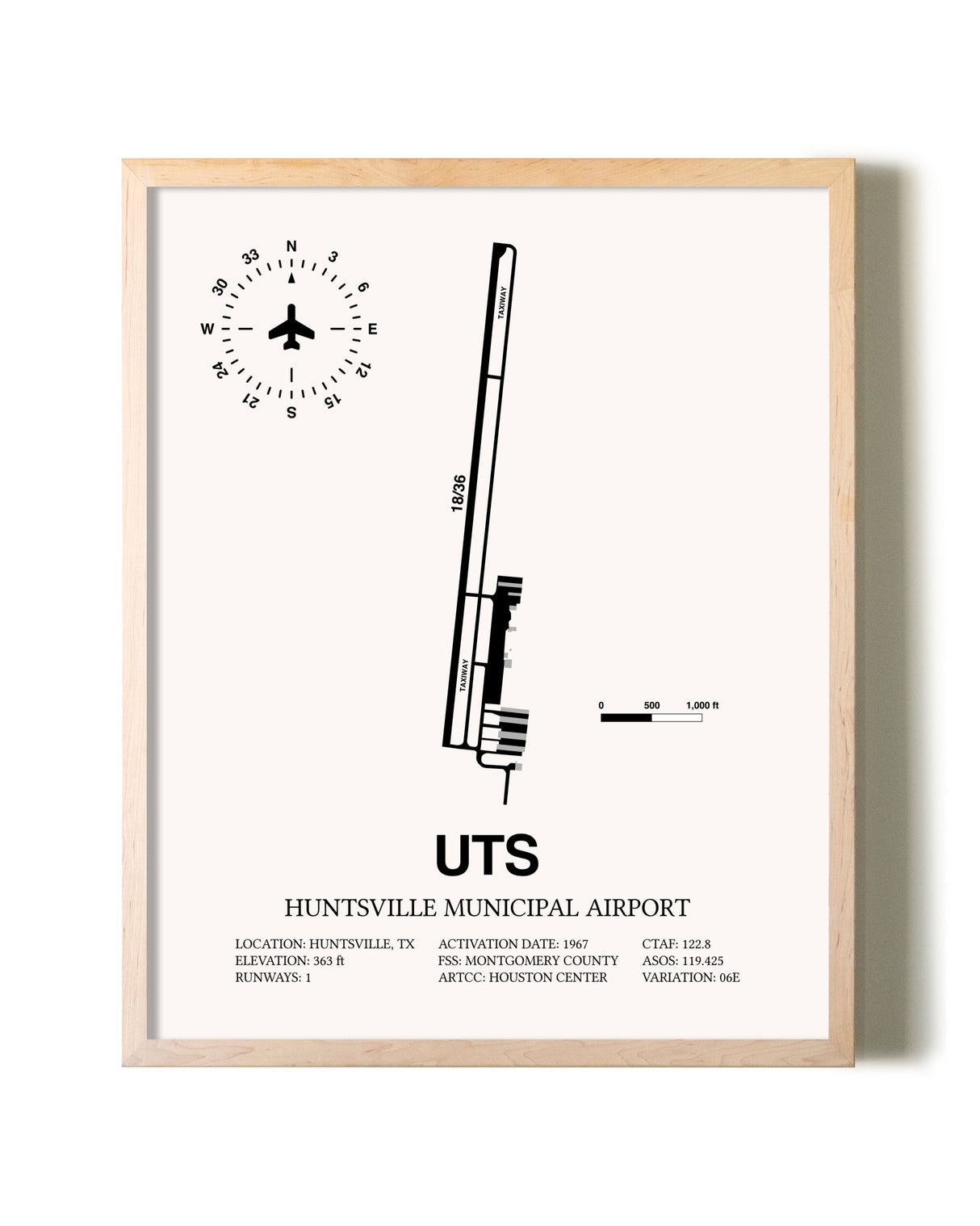 Huntsville Municipal Airport framed wall art in white frame