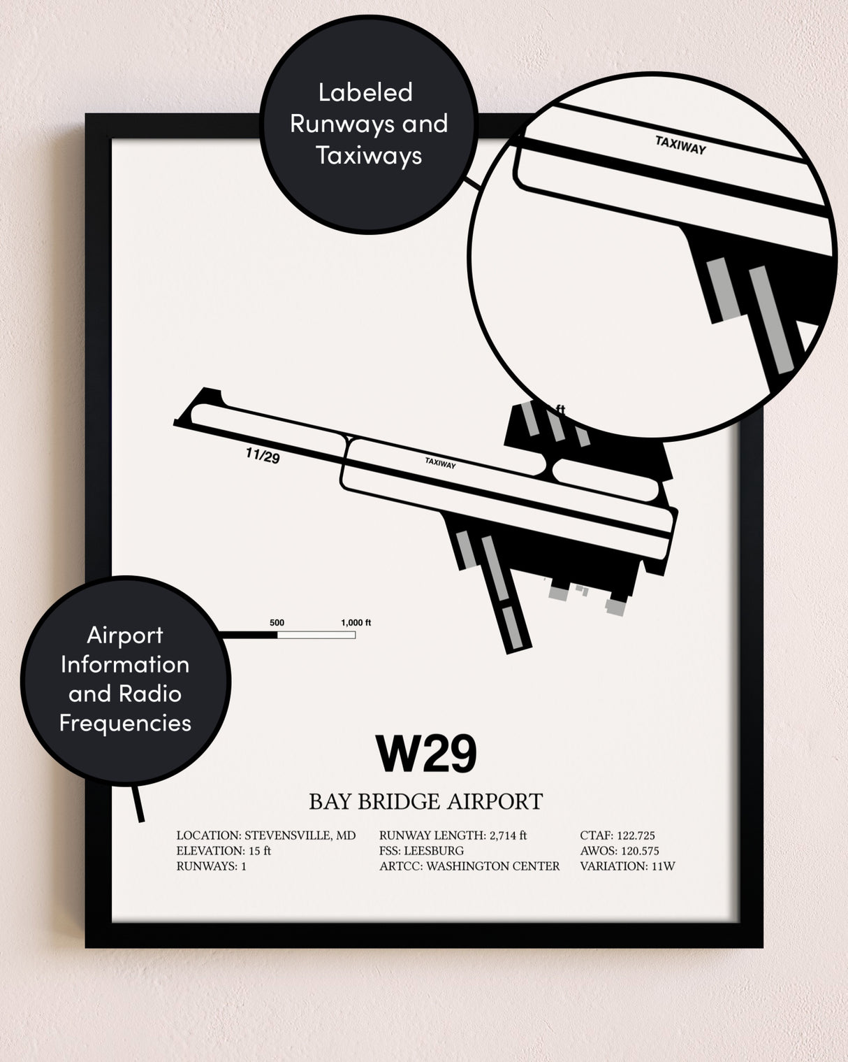 Framed Bay Bridge Airport layout wall art poster