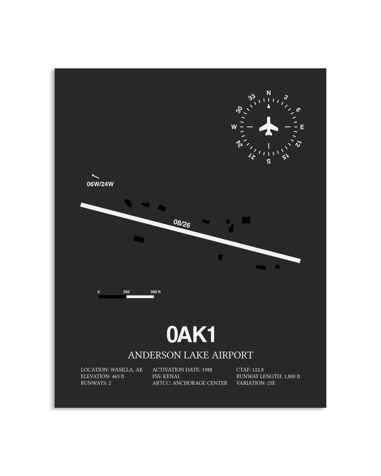 Gray Framed Anderson Lake Airport layout wall art poster