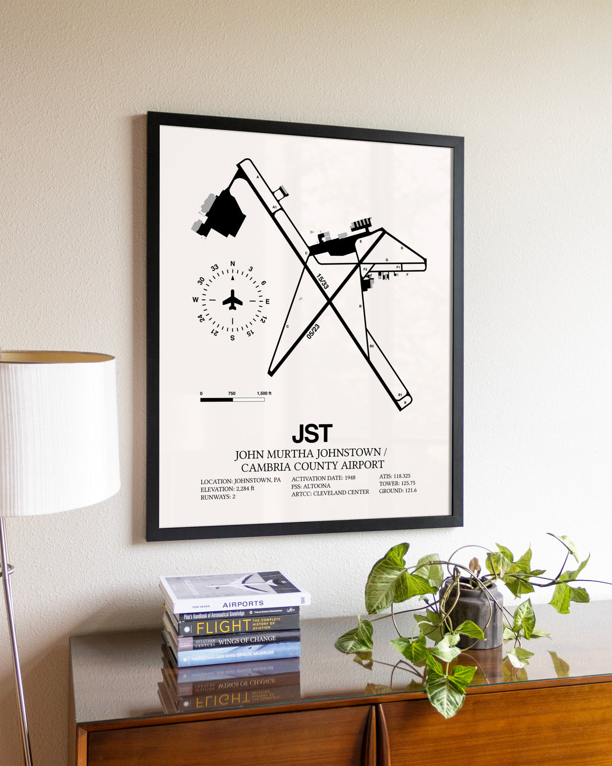 John Murtha Johnstown / Cambria County Airport aviation wall décor in black wood frame
