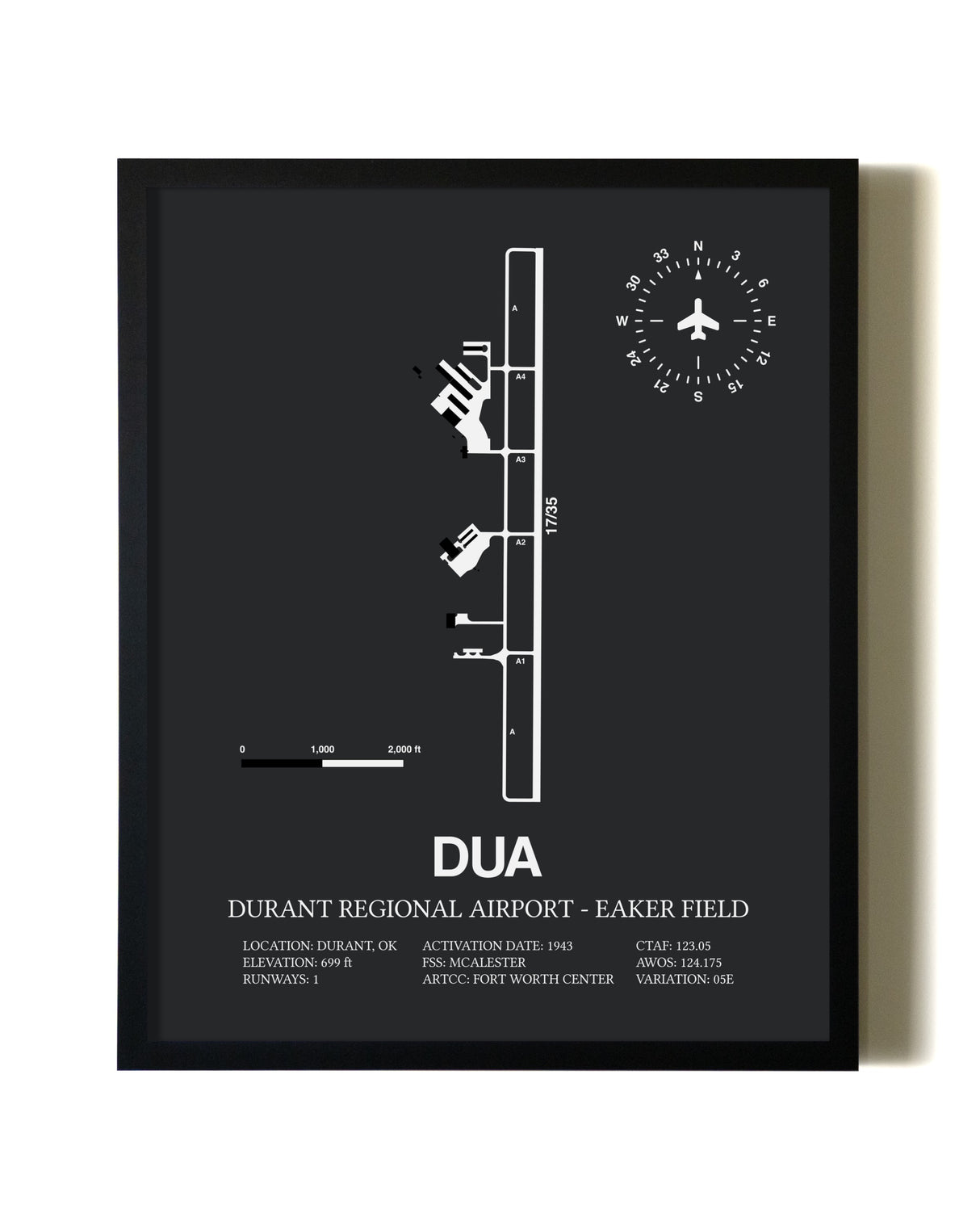 Unframed Durant Regional Airport-Eaker Field map print poster