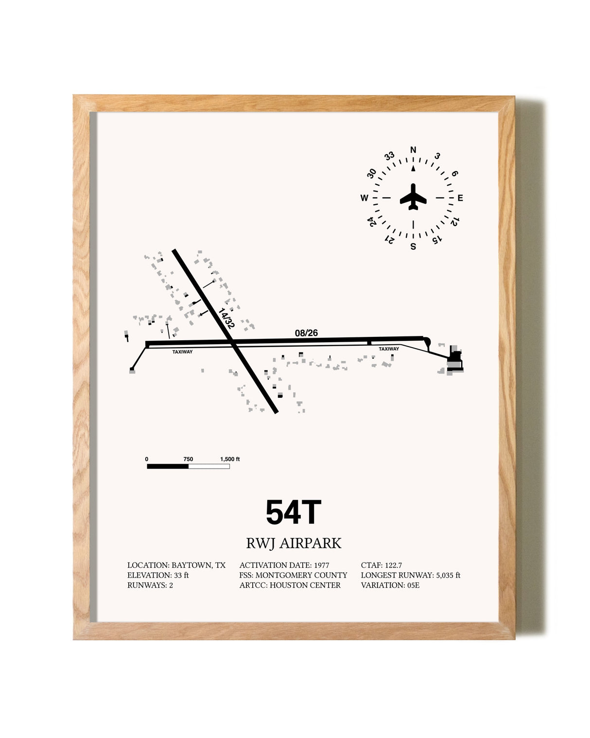 RWJ Airpark framed print in natural wood frame
