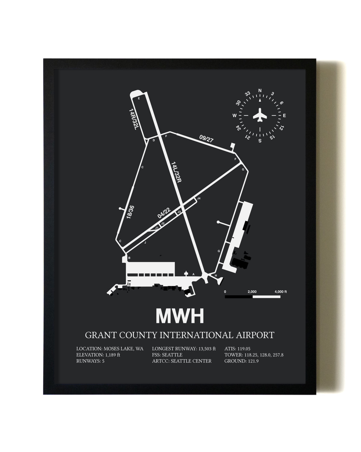 Unframed Grant County International Airport map print poster