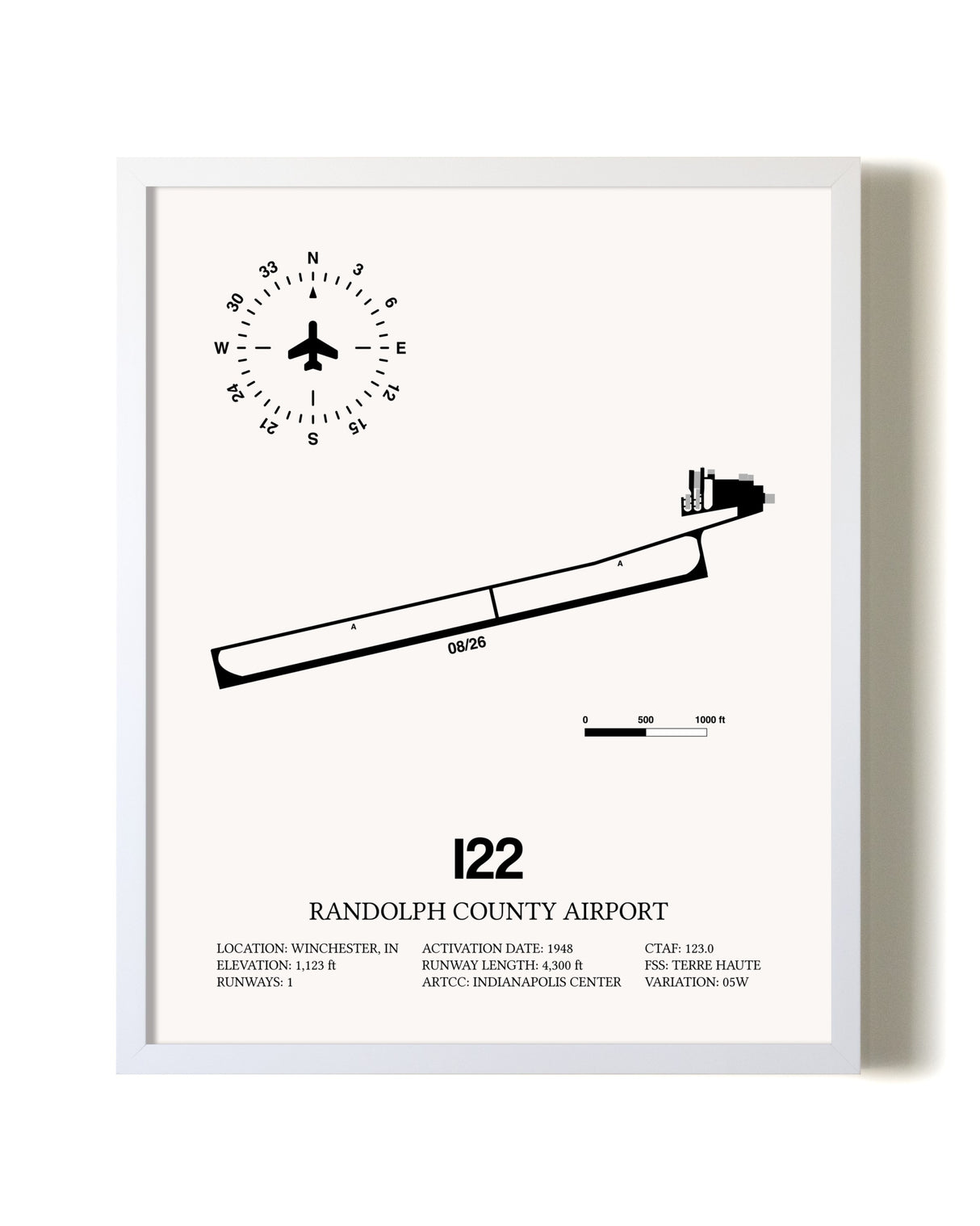 Randolph County Airport airport map poster in oak frame