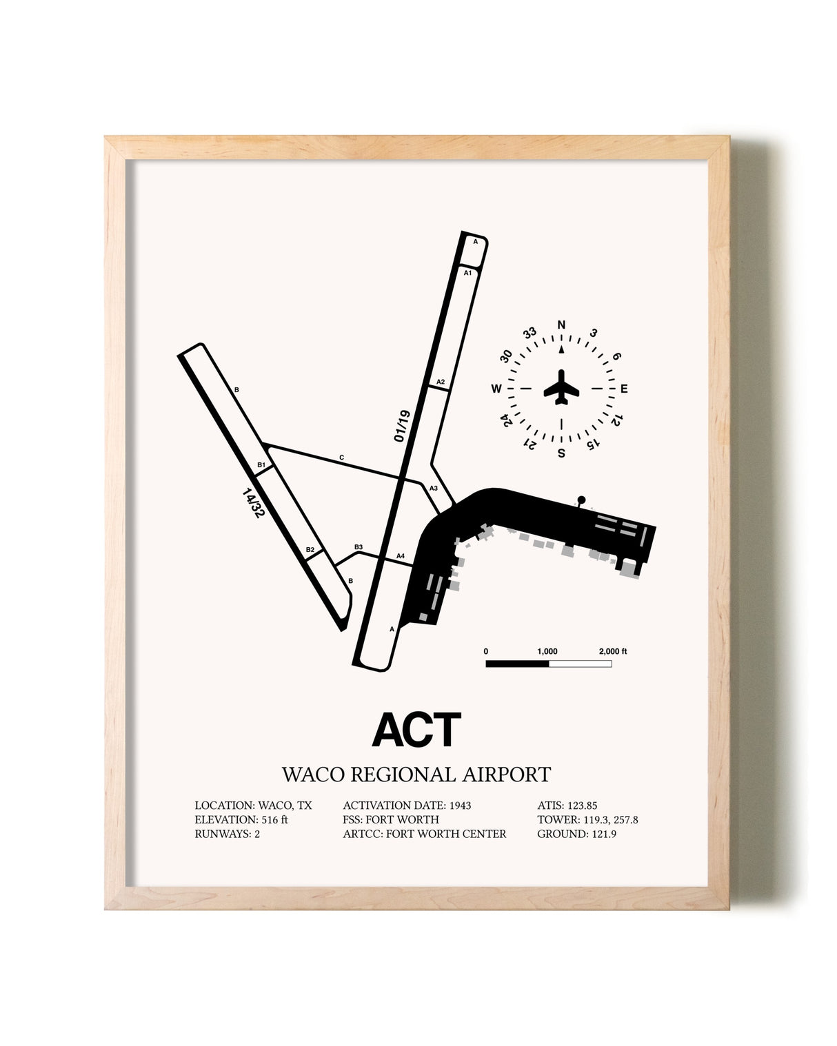 Waco Regional Airport framed wall art in white frame