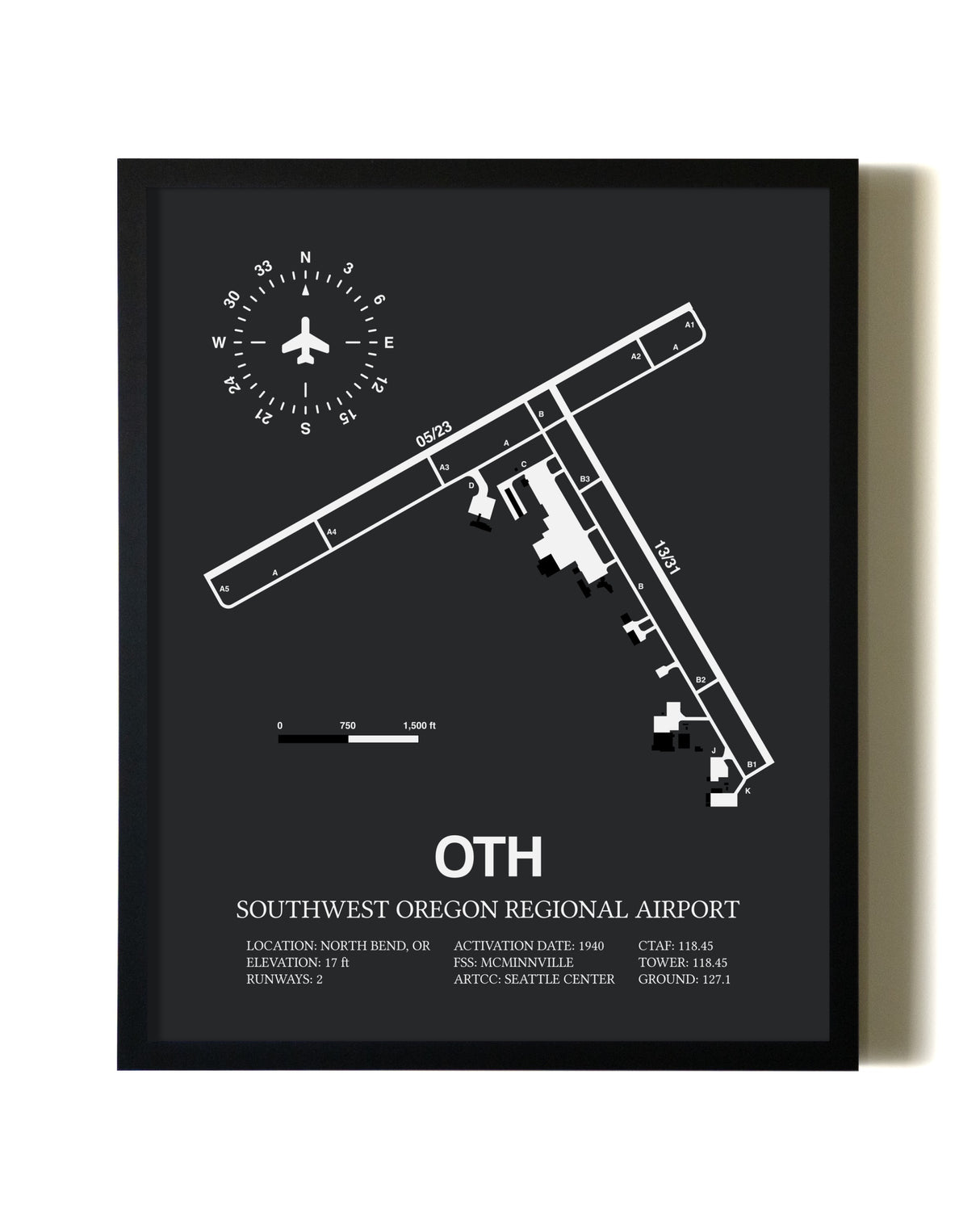 Unframed Southwest Oregon Regional Airport map print poster