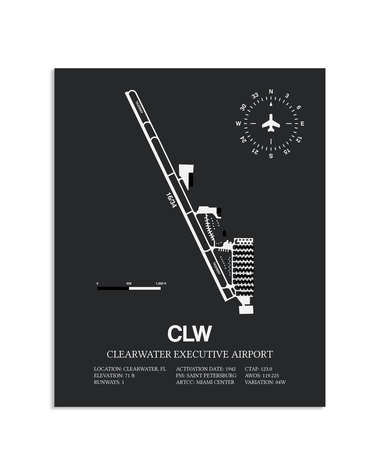 Gray Framed Clearwater Executive Airport layout wall art poster
