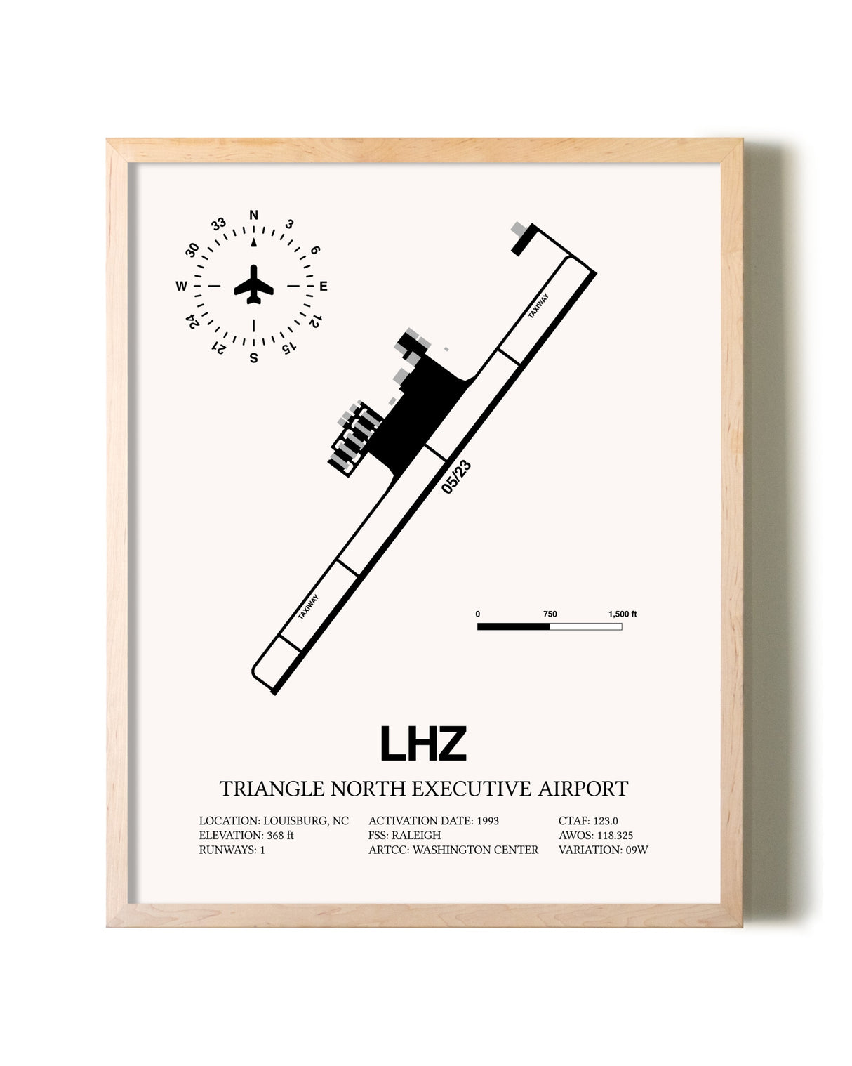 Triangle North Executive Airport framed wall art in white frame