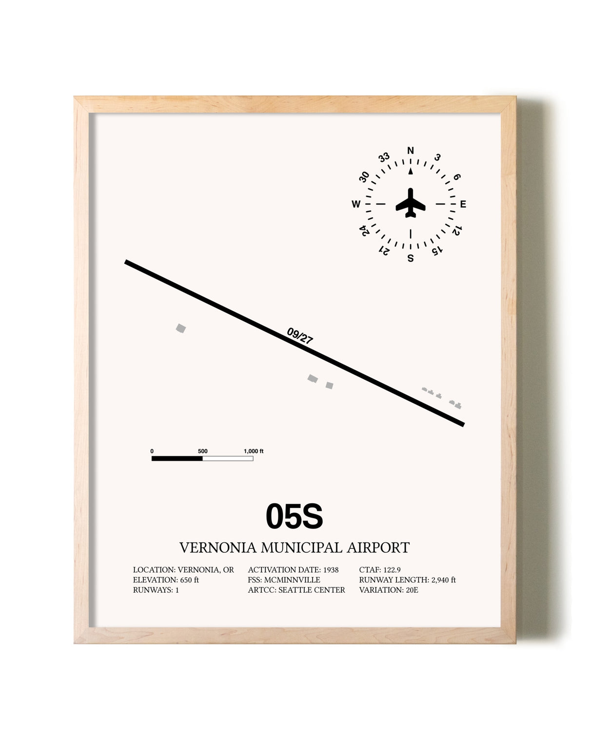 Vernonia Municipal Airport framed wall art in white frame
