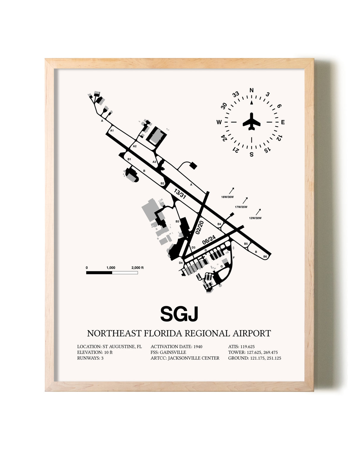 Northeast Florida Regional Airport framed wall art in white frame