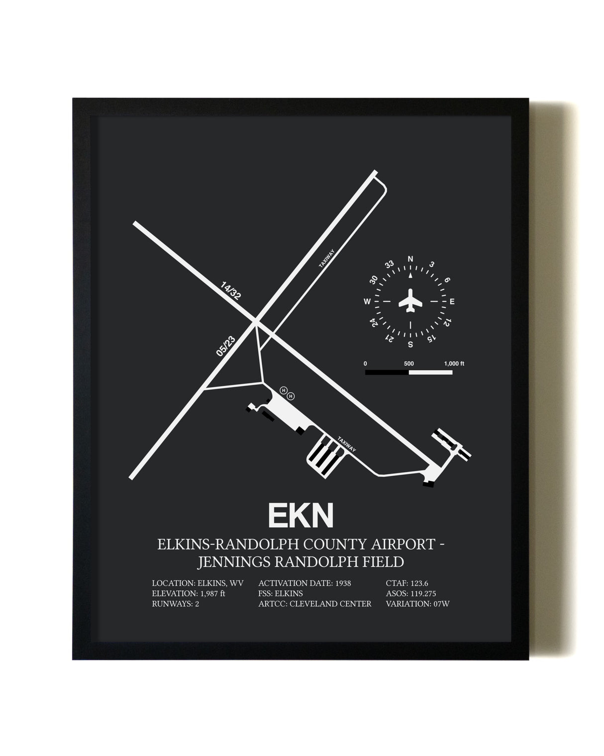 Unframed Elkins-Randolph County Airport-Jennings Randolph Field map print poster