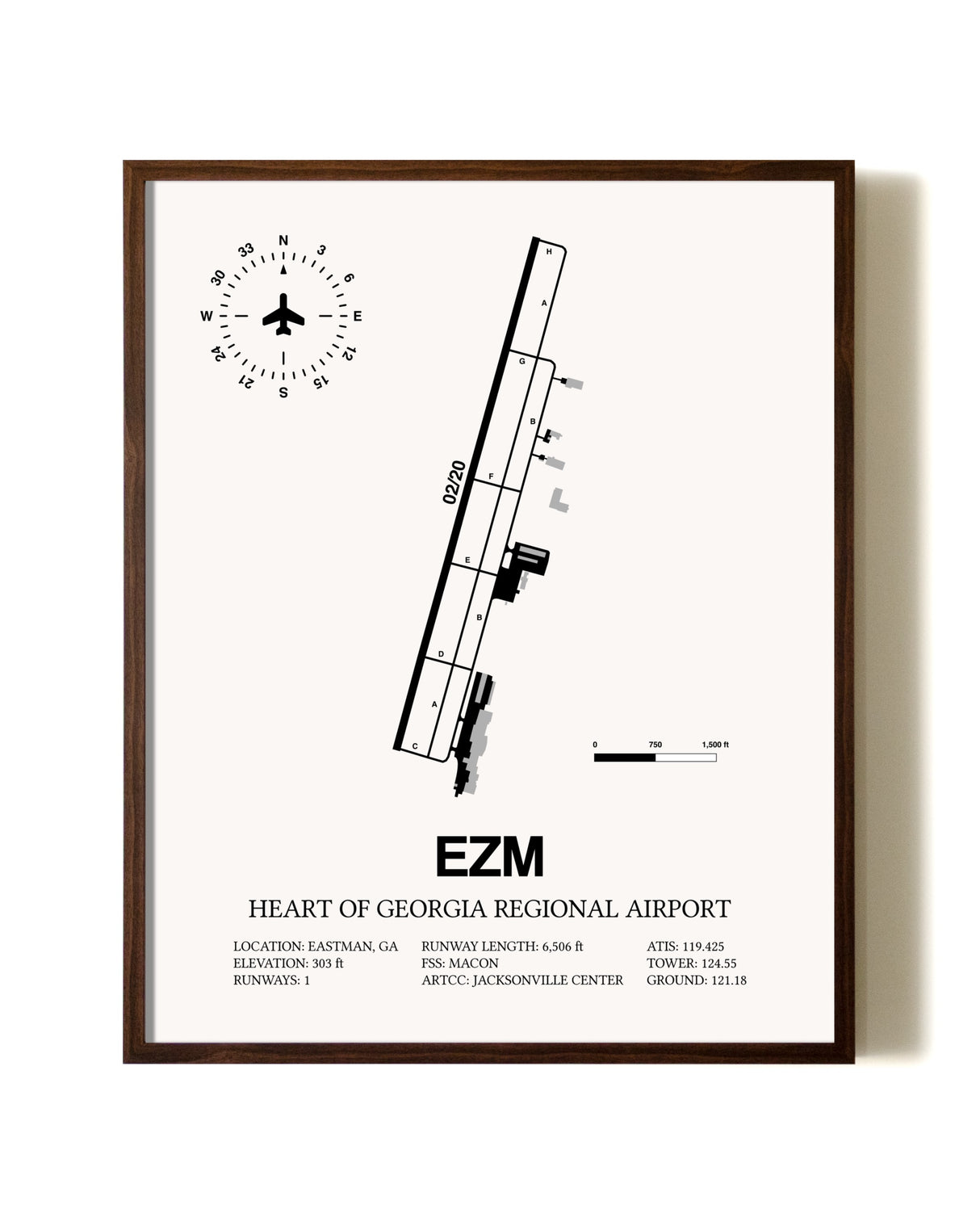 Heart Of Georgia Regional Airport aviation print in walnut frame