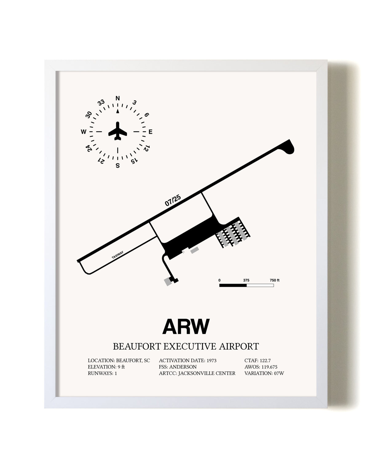 Beaufort Executive Airport airport map poster in oak frame