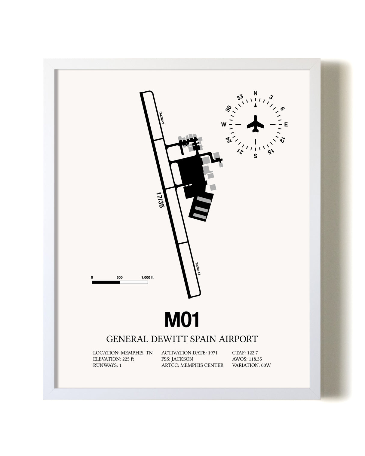 General Dewitt Spain Airport airport map poster in oak frame