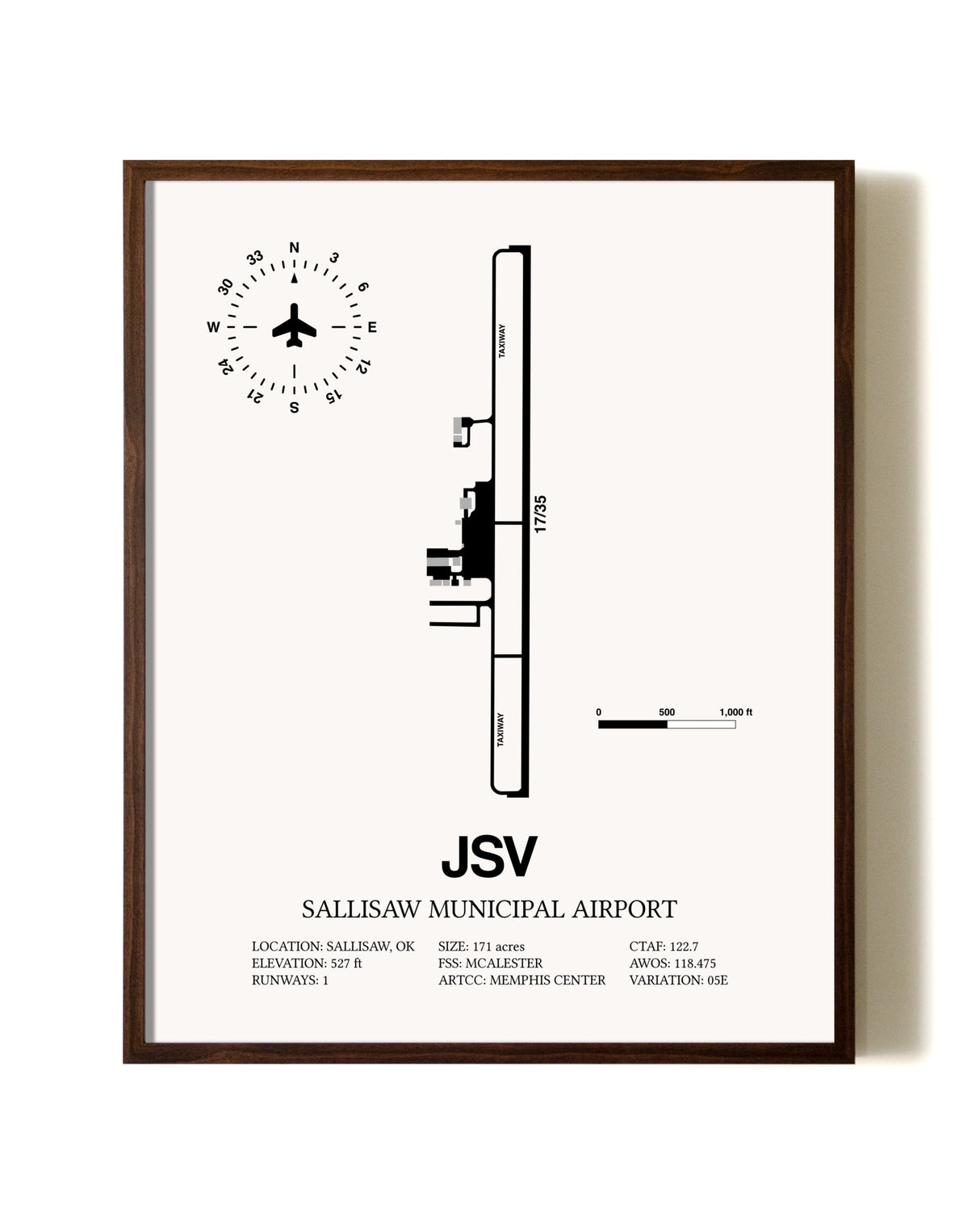 Sallisaw Municipal Airport aviation print in walnut frame