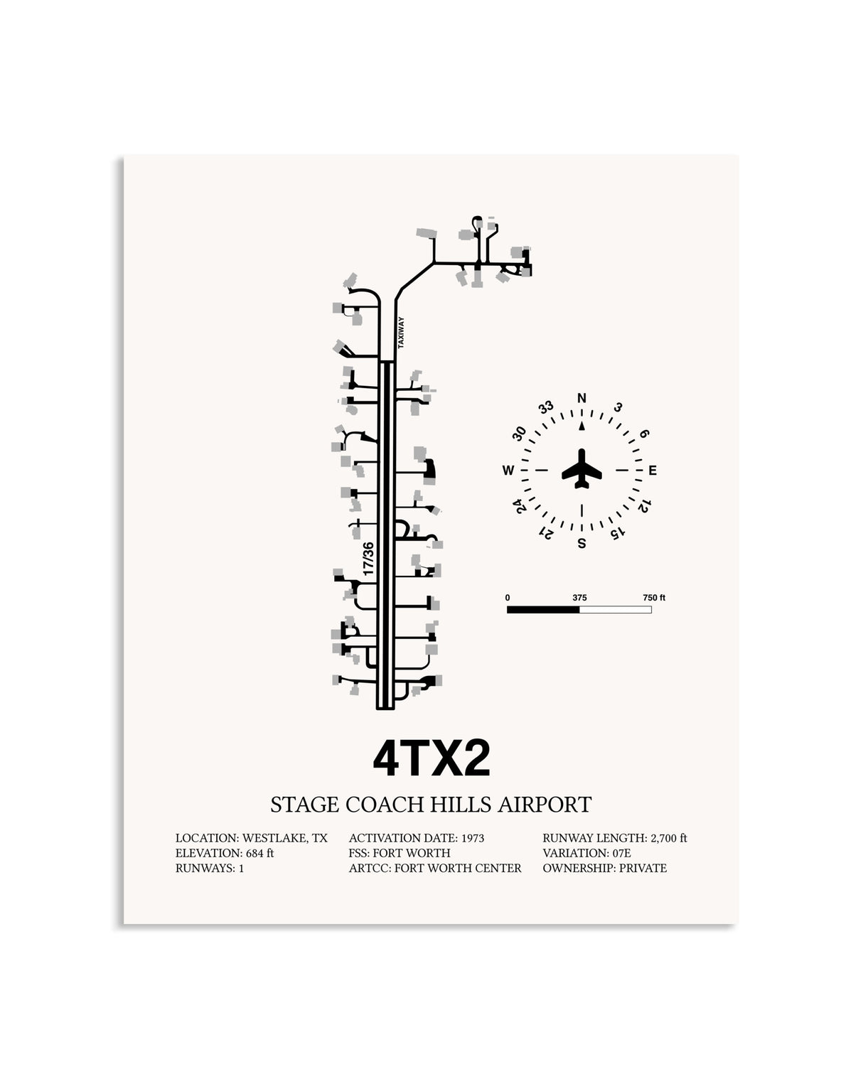 Gray Stage Coach Hills Airport framed poster displayed in an airplane hangar