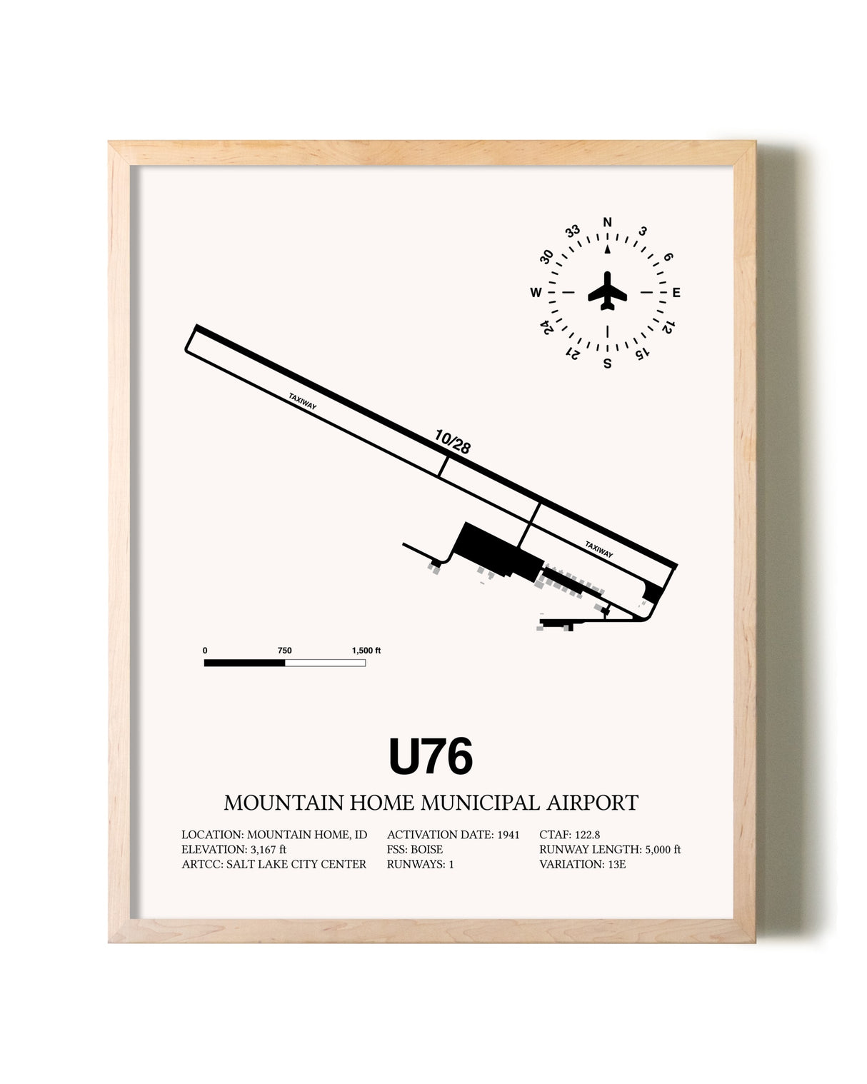 Mountain Home Municipal Airport framed wall art in white frame