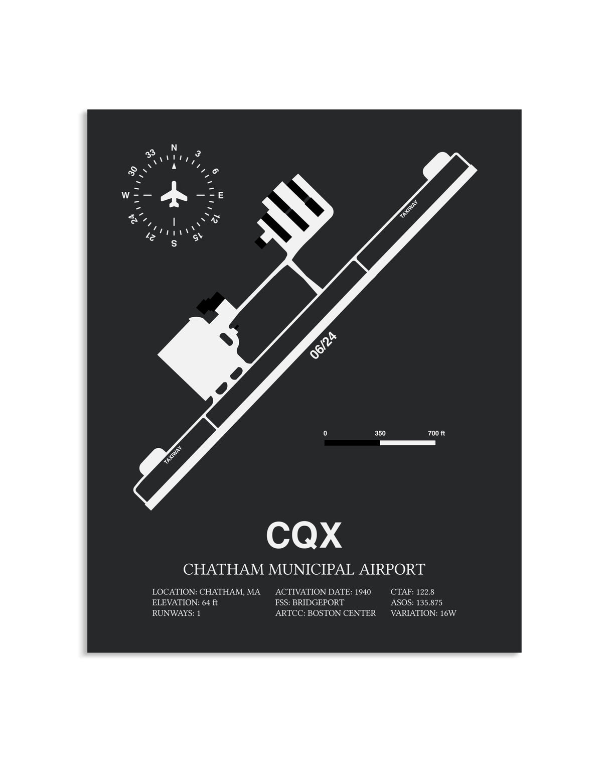 Gray Framed Chatham Municipal Airport layout wall art poster