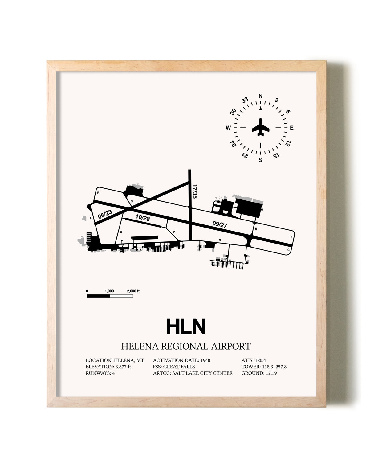 Helena Regional Airport framed wall art in white frame