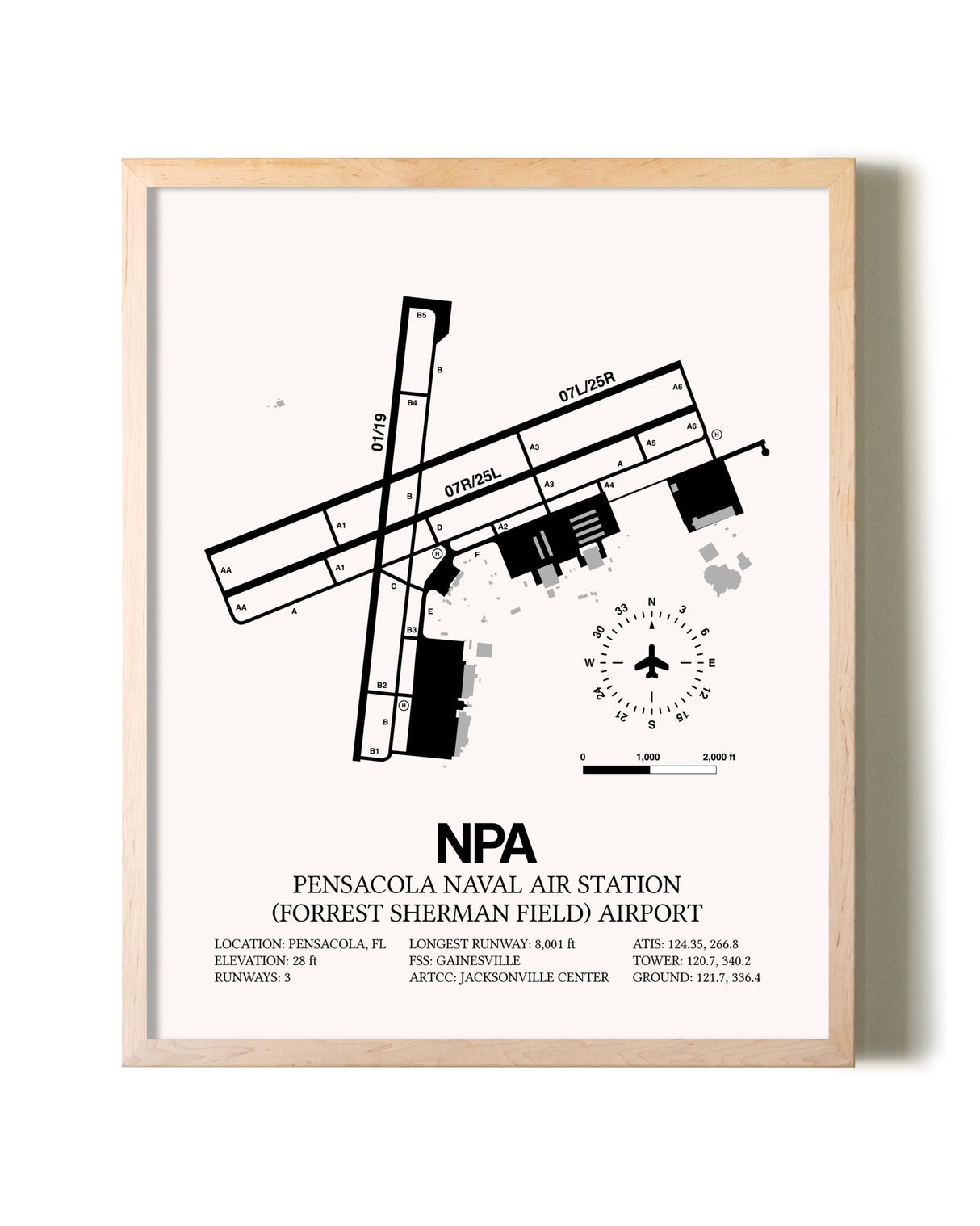 Pensacola Naval Air Station (Forrest Sherman Field) Airport framed wall art in white frame