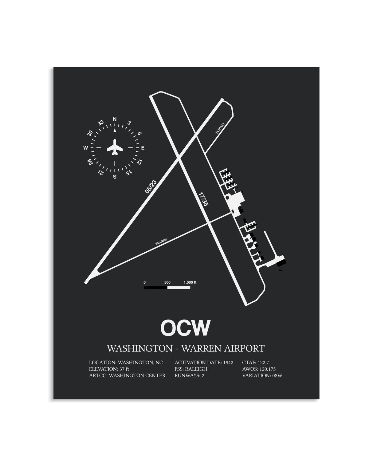 Gray Framed Washington-Warren Airport layout wall art poster