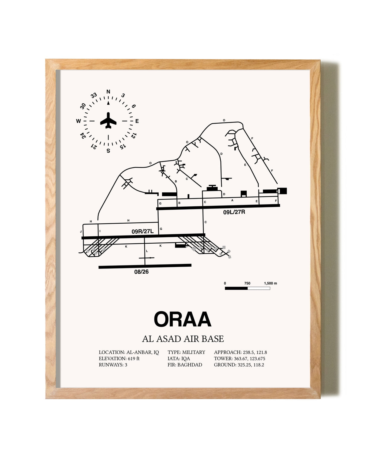 Al Asad Air Base framed print in natural wood frame
