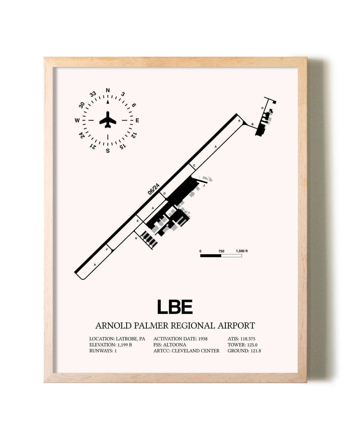 Arnold Palmer Regional Airport framed wall art in white frame