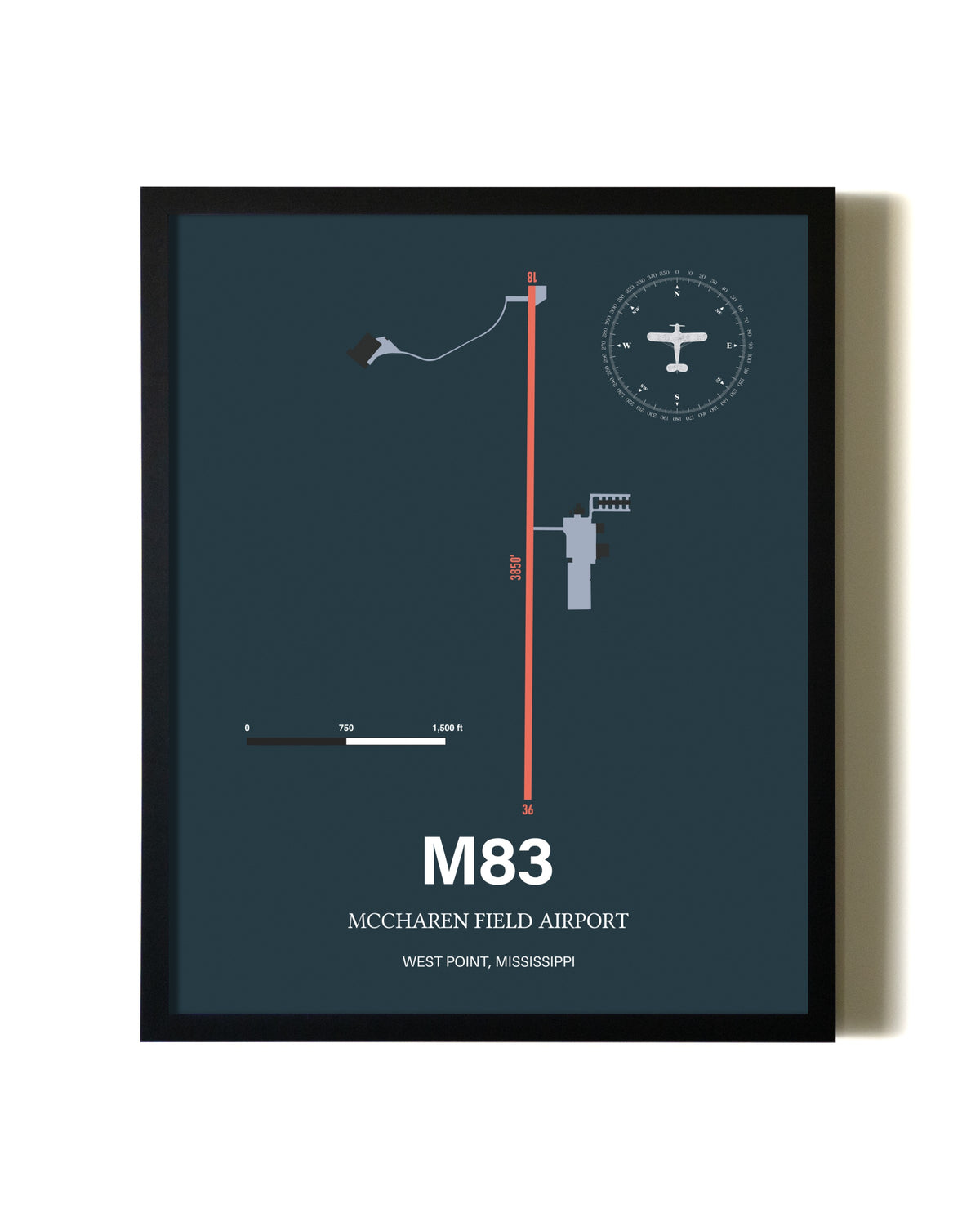 Slate Framed McCharen Field Airport wall art poster in black frame