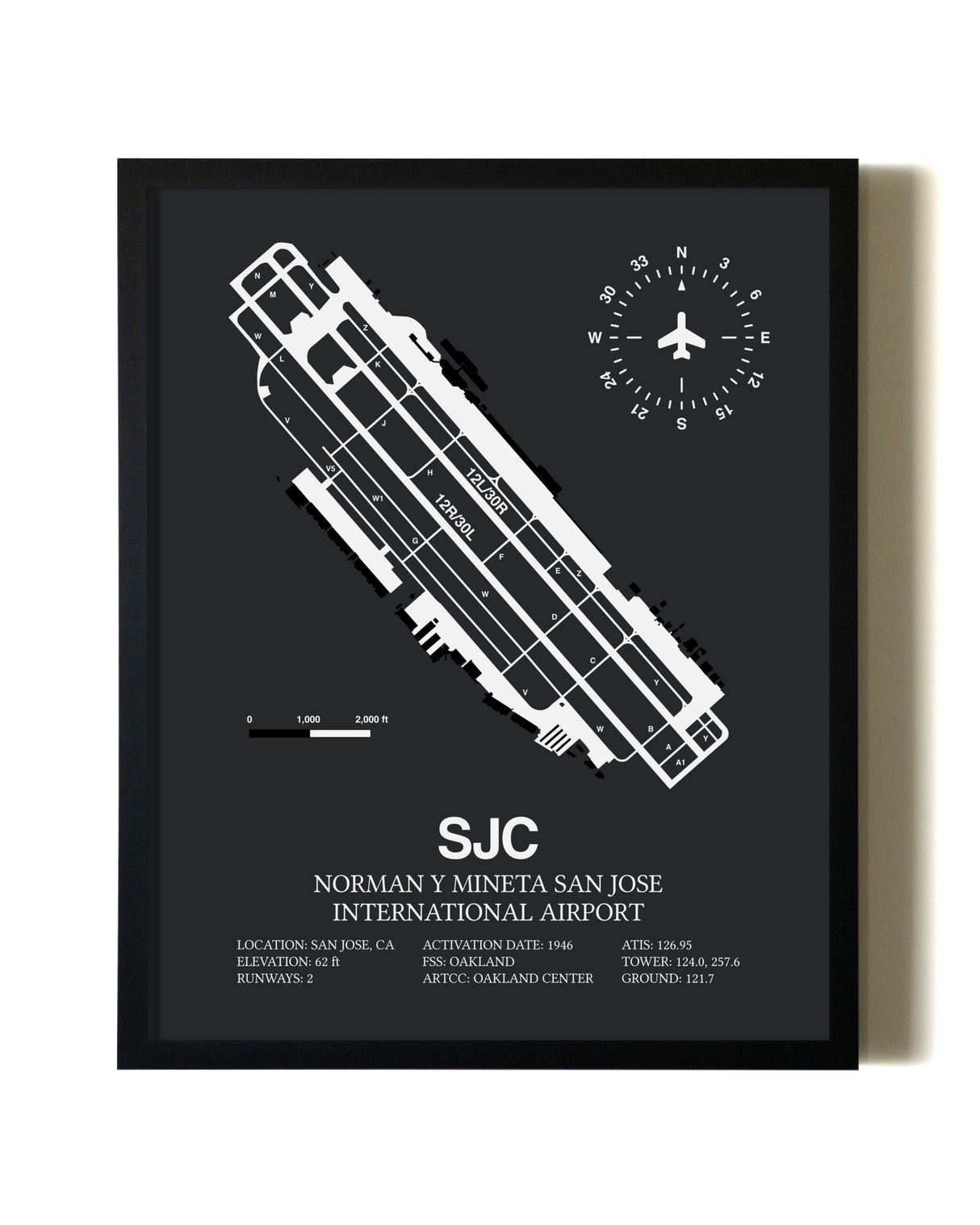 Unframed San Jose Mineta International Airport map print poster