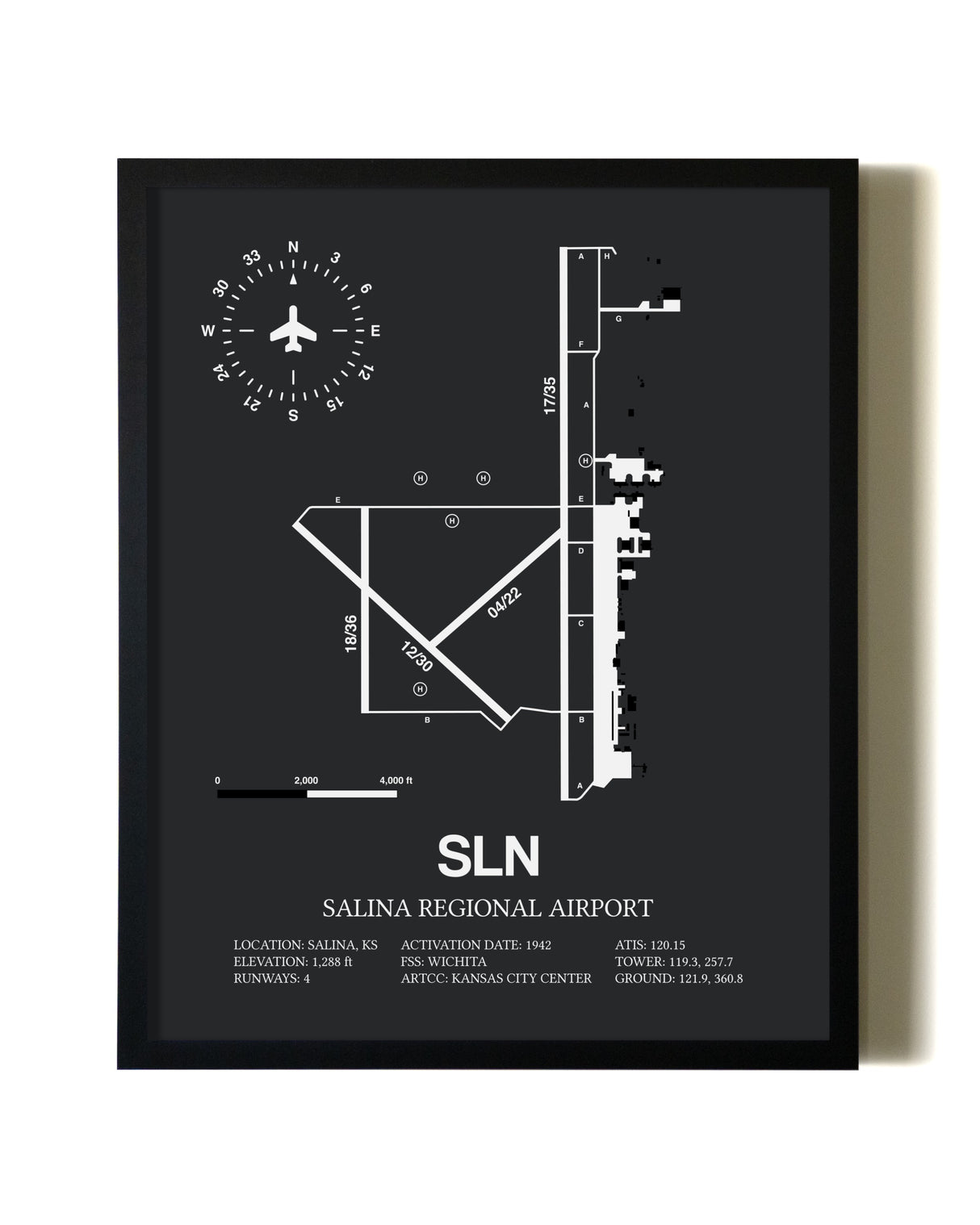Unframed Salina Regional Airport map print poster