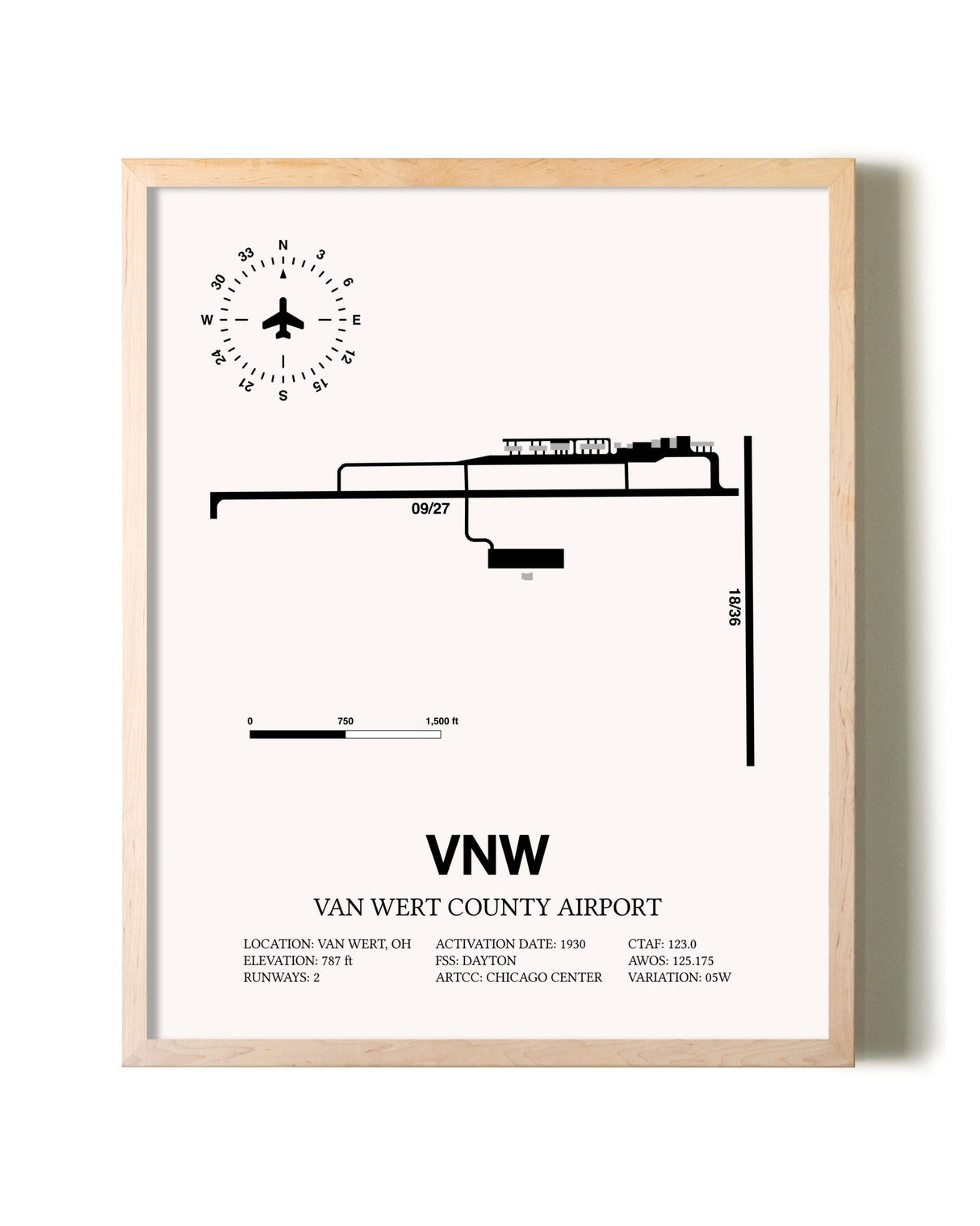 Van Wert County Airport framed wall art in white frame