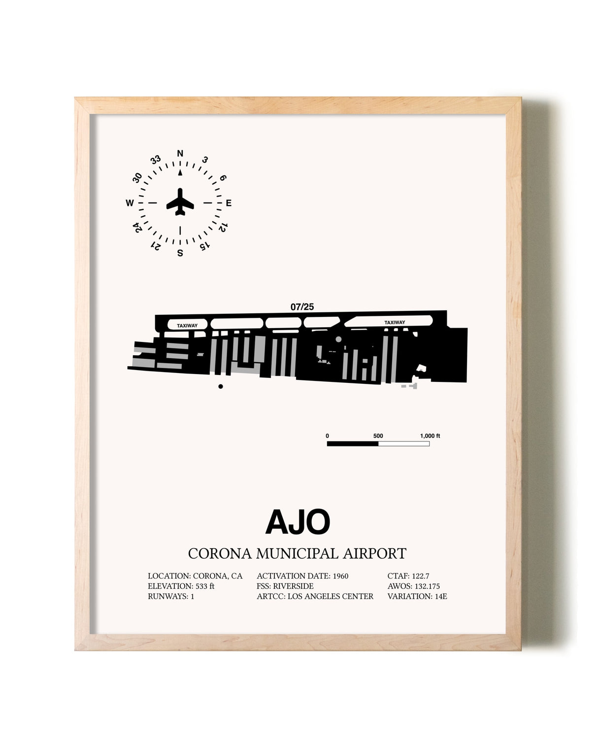 Corona Municipal Airport framed wall art in white frame
