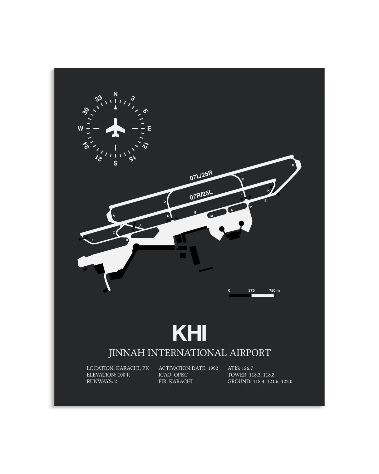 Gray Framed Jinnah International Airport layout wall art poster